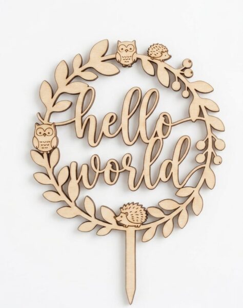 Holzstecker "Hello World"