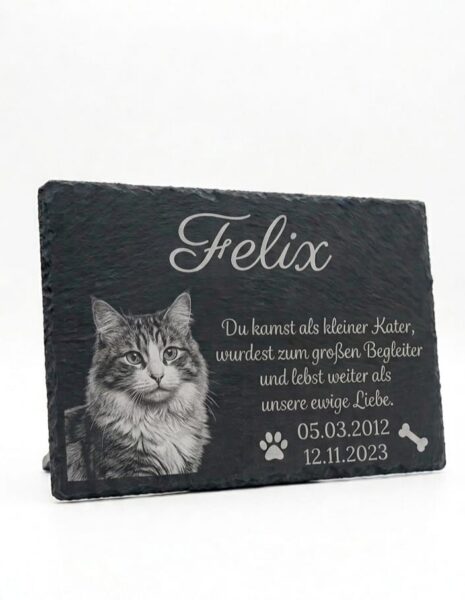 Tiergedenktafel mit Fotogravur und Wunschtext