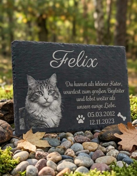 Tiergedenktafel mit Fotogravur und Wunschtext