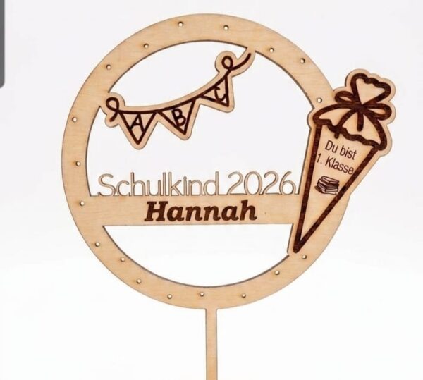 Tortenstecker aus Holz zur Einschulung – Personalisiertes Highlight für die Einschulungstorte