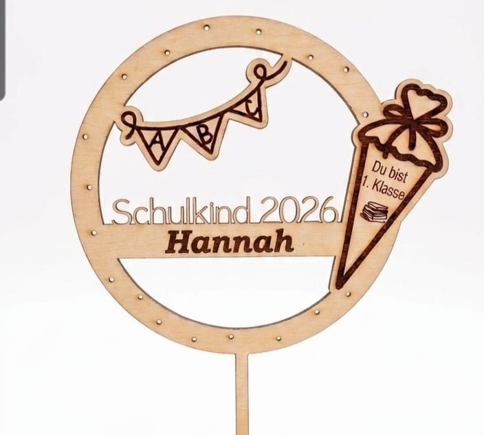 Tortenstecker aus Holz zur Einschulung – Personalisiertes Highlight für die Einschulungstorte
